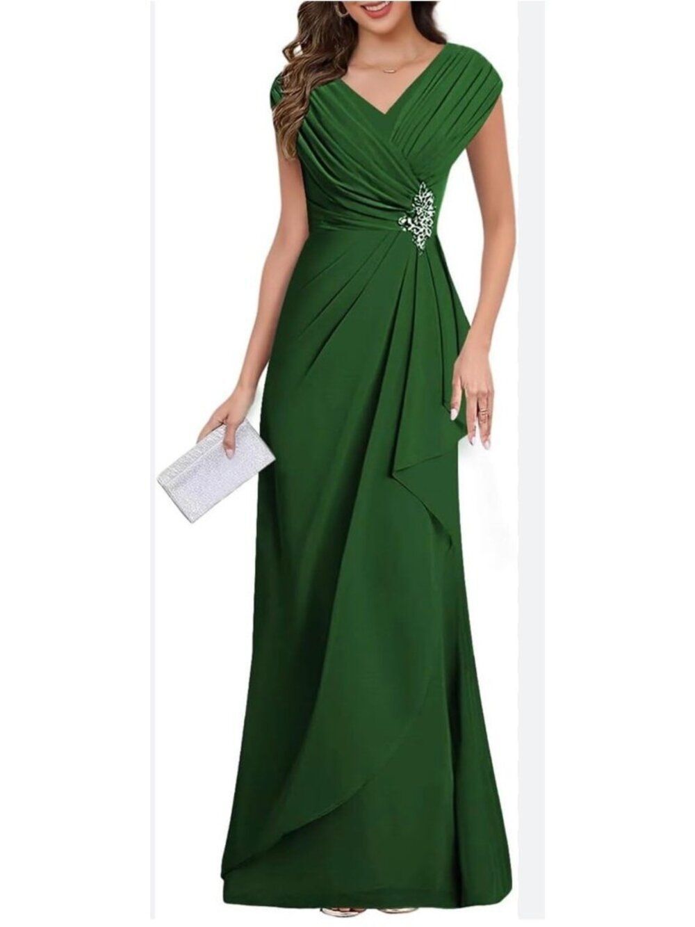 Boutique Women’s Green Pleated Ruffle Formal Gown Dress Size 6